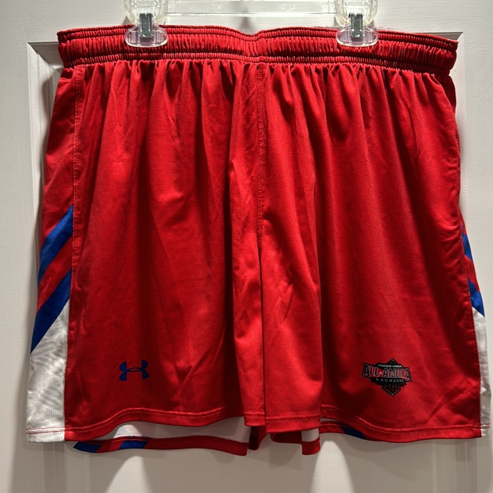 Women’s Under Armour Athletic Shorts | All America Lacrosse | Red Blue | XL - Picture 2 of 7